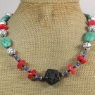 BLACK CINNABAR TURQUOISE CORAL JADE NECKLACE