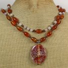 RED FIRE AGATE WHITE JADE 2ROW NECKLACE