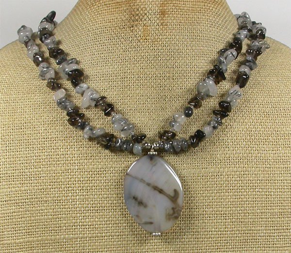 BLACK FIRE AGATE RUTILATED QUARTZ 2ROW NECKLACE