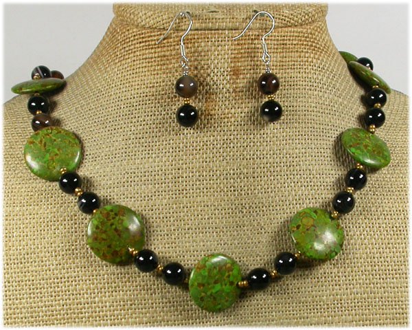 MOSAIC TURQUOISE BLACK AGATE NECKLACE/EARRINGS SET