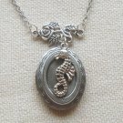 OVAL LOCKET & SEAHORSE CHARM NECKLACE