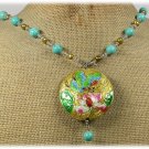 FLOWER CLOISONNE TURQUOISE FW PEARLS NECKLACE