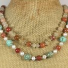 TURQUOISE JADE FRESH WATER PEARLS 2ROW NECKLACE