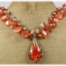 FLOWER LAMPWORK CAT EYE AVENTURINE PEARLS NECKLACE