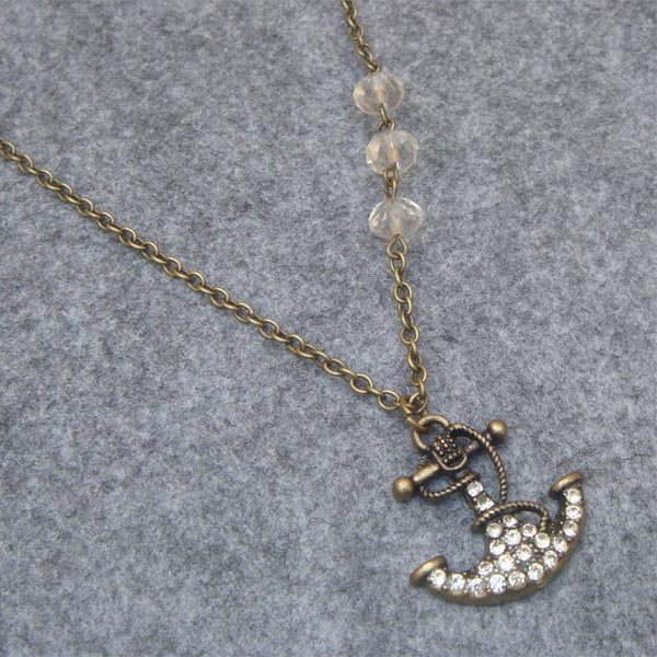 RHINESTONE ANCHOR & CLEAR CRYSTAL NECKLACE