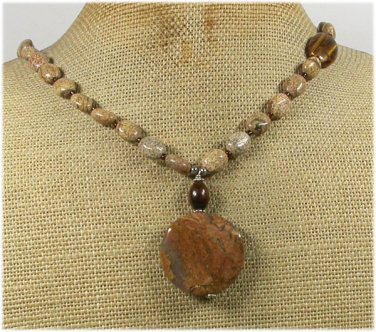 Handmade BROWN AGATE & PICTURE JASPER& TIGER EYE NECKLACE