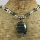 Handmade GREEN RUTILATED JASPER & CLEAR QUARTZ NECKLACE
