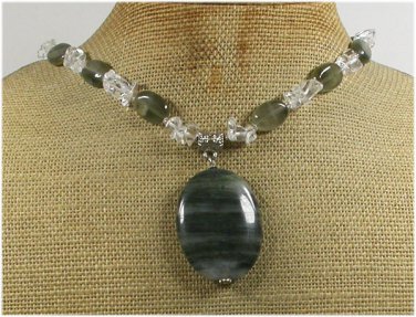 Handmade GREEN RUTILATED JASPER & CLEAR QUARTZ NECKLACE