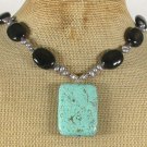 Handmade TURQUOISE BLACK AGATE FRESH WATER PEARLS NECKLACE