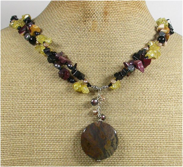 Handmade IMPERIAL JASPER BLACK AGATE MOOKITE QTZ 2ROW NECKLACE