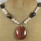 Handmade BLACK BROWN AGATE FRESH WATER PEARLS NECKLACE