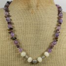 Handmade YELLOW JADE TOURMALINE PURPLE FIRE AGATE NECKLACE