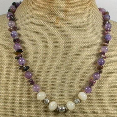 Handmade YELLOW JADE TOURMALINE PURPLE FIRE AGATE NECKLACE