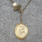 Handmade LOCKET & ORCHID & FRESH WATER PEARLS NECKLACE