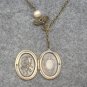 Handmade LOCKET & ORCHID & FRESH WATER PEARLS NECKLACE