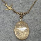 Handmade OVAL LOCKET SHELL BIRDS NECKLACE