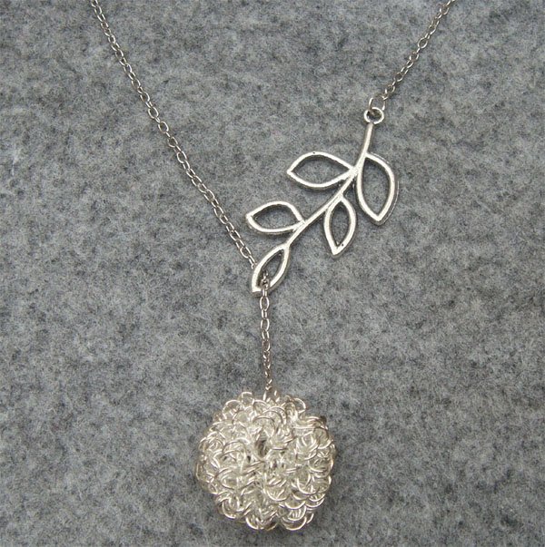 Handmade SILVER WIRE DANDELION LEAF BRANCH NECKLACE