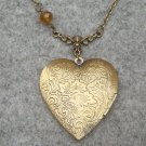 Handmade LARGE STEAMPUNK HEART LOCKET & CRYSTAL NECKLACE