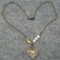 Handmade FILLIGREE HEART PENDANT BIRD FRESH WATER PEARLS NECKLACE