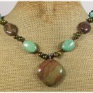 Handmade IMPERIAL JASPER TURQUOISE FRESH WATER PEARLS NECKLACE