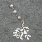 Handmade LEAF BRANCH & FRESH WATER WHITE PEARLS NECKLACE