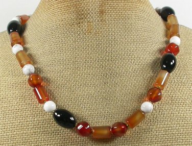Handmade RED BLACK AGATE & WHITE TURQUOISE NECKLACE