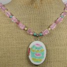 Handmade POTTERY SHARD PINK CRYSTAL TURQUOISE JADE NECKLACE