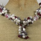 Handmade FLOWER LAMPWORK RED JADE FRESH WATER PEARLS NECKLACE