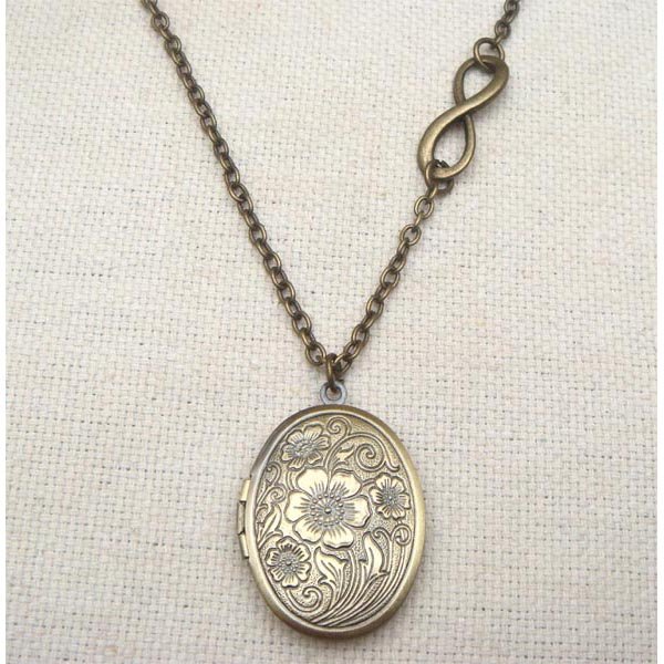 Handmade OVAL LOCKET & INFINITY CHARM NECKLACE