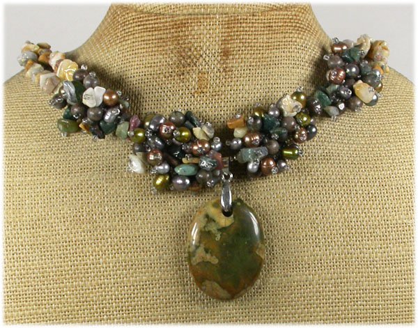 Handmade RHYOLITE FANCY JASPER CRAZY AGATE PEARLS NECKLACE
