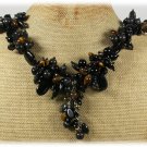 Handmade BLACK AGATE TIGER EYE LABORADITE FW PEARLS NECKLACE