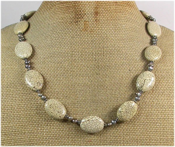 Handmade WHITE TURQUOISE & FRESH WATER PEARLS NECKLACE