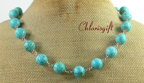 Handmade 12MM BLUE TURQUOISE NECKLACE