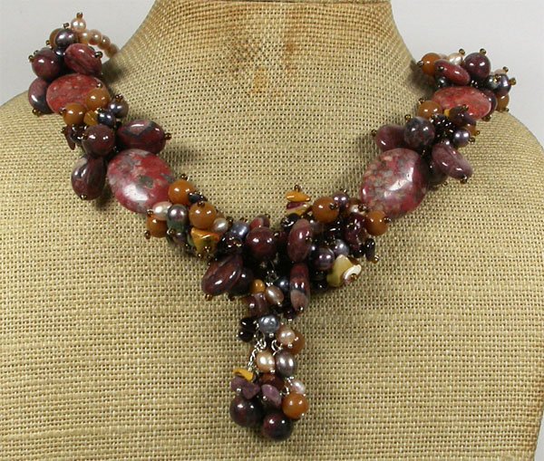 Handmade BROWN SESAME JASPER PICTURE JASPER BROWN JADE NECKLACE