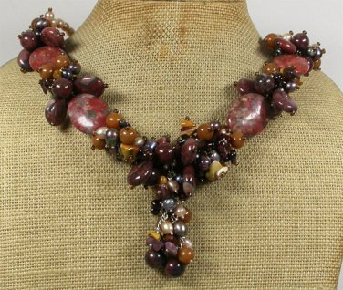 Handmade BROWN SESAME JASPER PICTURE JASPER BROWN JADE NECKLACE