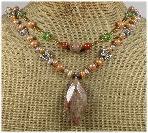 Handmade AUTUMN JASPER CRYSTAL FW PEARLS NECKLACE