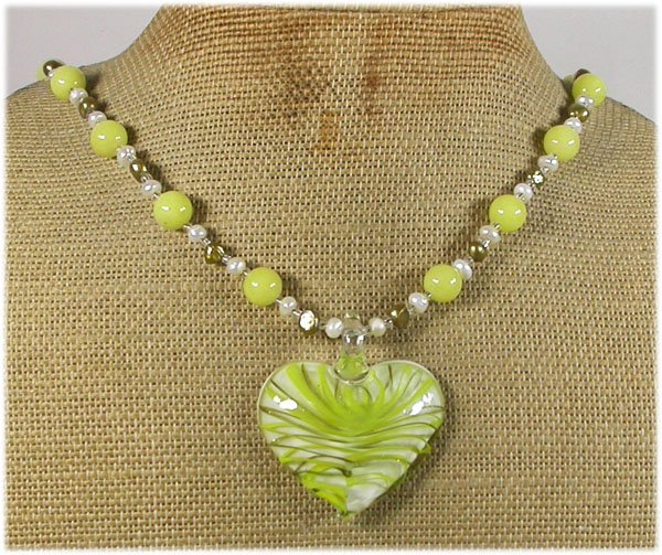Handmade MURANO GLASS LEMON JADE FRESH WATER PEARLS NECKLACE