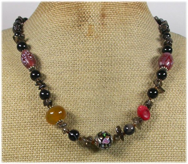 Handmade LAMPWORK AGATE QUARTZ CORAL NECKLACE