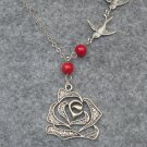 Handmade ROSE & BIRD & FRESH WATER PEARLS NECKLACE