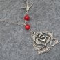 Handmade ROSE & BIRD & FRESH WATER PEARLS NECKLACE