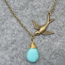 Handmade TURQUOISE DROP & BIRD NECKLACE