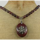 Handmade STEAMPUNK BACCIATED JASPER SPIDER CHARM NECKLACE