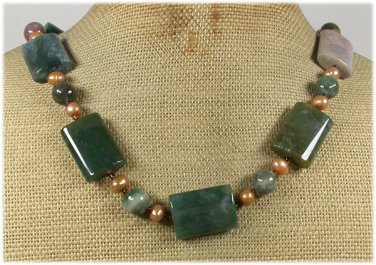 Handmade FANCY JASPER & FRESH WATER PEARLS NECKLACE