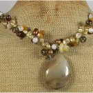 Handmade BROWN AGATE JADE CRYSTAL PEARLS NECKLACE