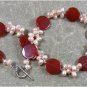Handmade RED AGATE & FRESH WATER PEARLS NECKLACE