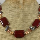 Handmade RED AGATE PINK CRYSTAL FW PEARLS NECKLACE