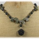 Handmade BLACK CINNABAR AGATE LABORADITE NECKLACE