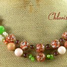 Handmade BROWN MOP CAT EYE CORAL JADE 2ROW NECKLACE