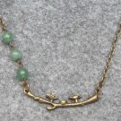Handmade BIRDS ON BRANCH PENDANT & GREEN JADE NECKLACE
