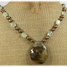Handmade TIGER QUARTZ GREEN RUTILATED JASPER FW PEARLS NECKLACE